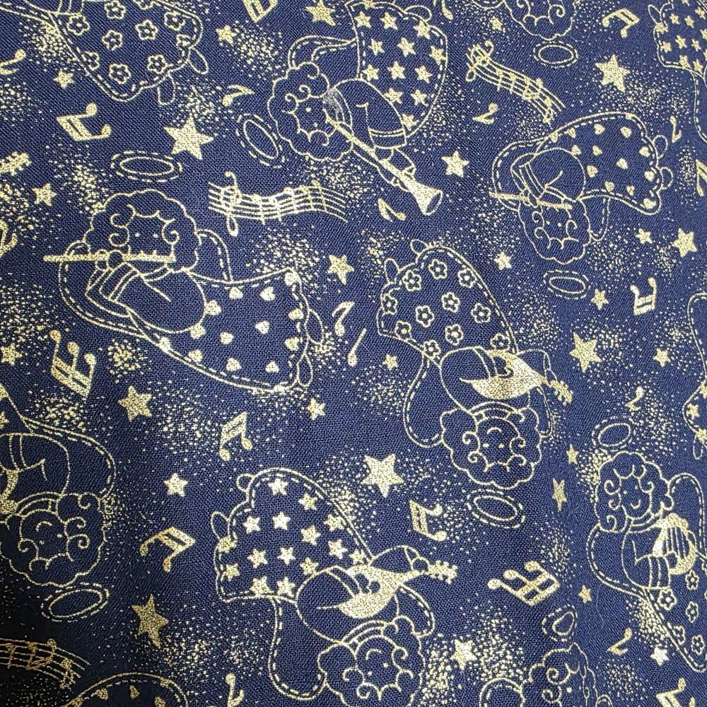 Vintage Handmade Angel Print Jumper Dress Blue Gold Maxi Cottagecore Folk Art - Picture 5 of 5